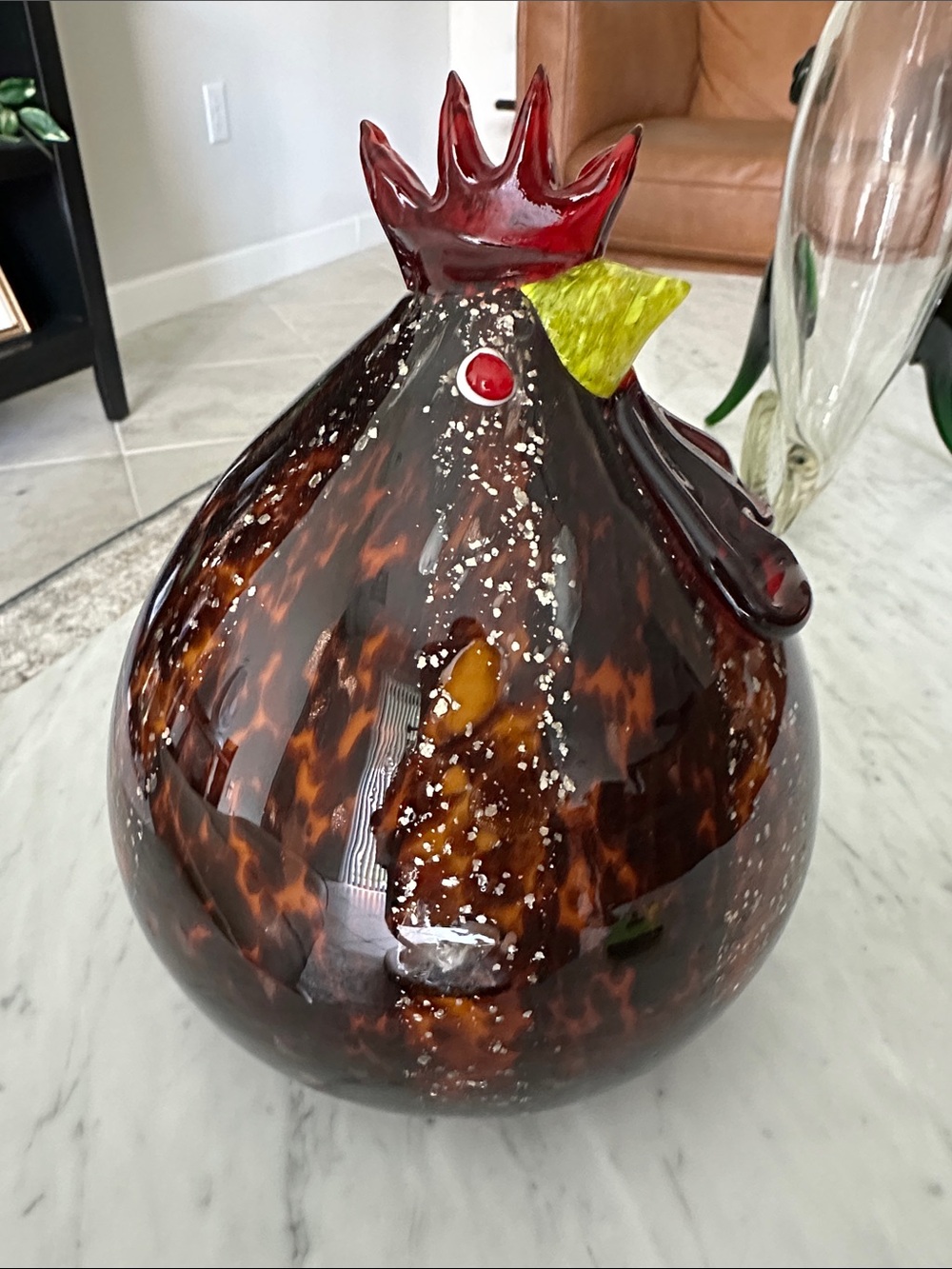 Source Unknown Brown and Red Glass Rooster Sculpture